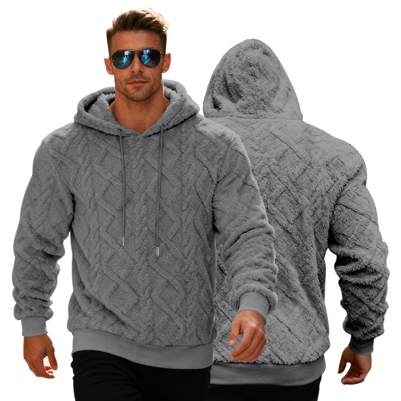 Men's Plush Sherpa Weave Pattern Drawstring Long Sleeve Pullover Solid Color Fleece Hoodie Sweatshirt to 3X Big & Tall