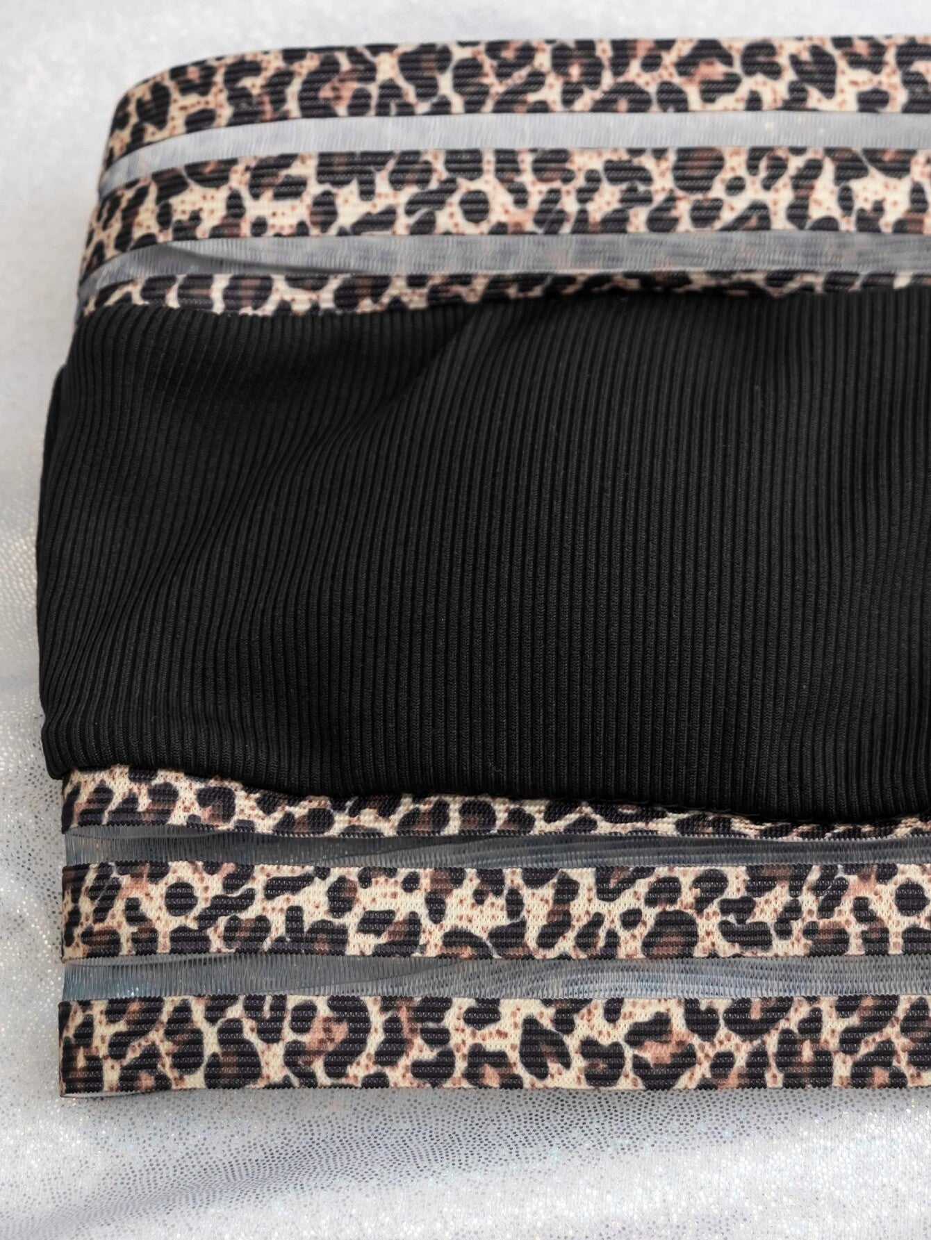 Leopard Colorblock Print Strapless Tube Top 2-Piece Women's Bikini Swimsuit