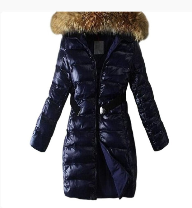 Quilted Raccoon Fur Collar Women's Puffer Bomber Coat to 3X Plus Size