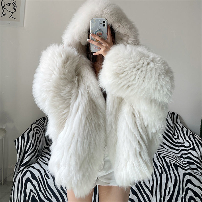 Shaggy Faux Fur Long Sleeve Women's Streetwear Hooded Jacket