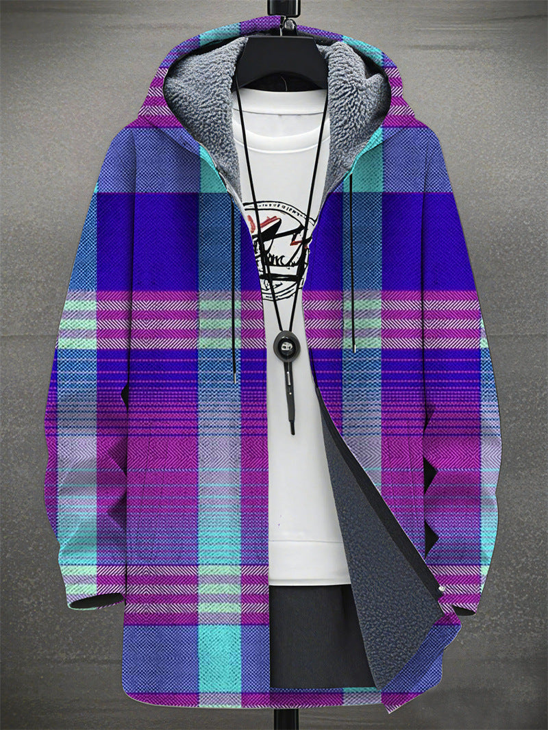 Men's Colorblock/Plaid/Camo/Abstract/Bohemian  Digital Print Velvet 3/4 Length Hip-Hop Hoodie Jacket to 4X Big & Tall