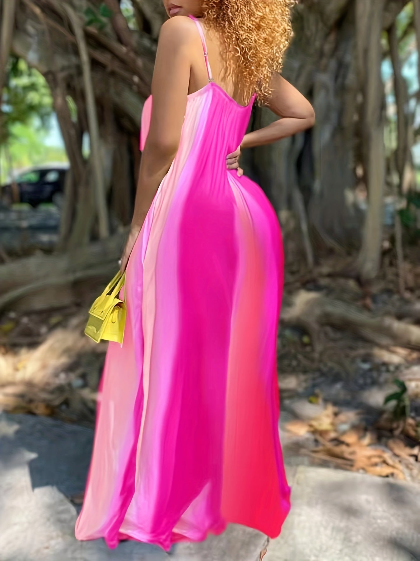Oversized Tie-Dye Striped Colorblock V Neck Flowing Spaghetti Strap Slingback Maxi Dress to 8X Plus Size