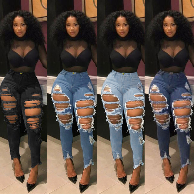 Denim Ripped Hollow-Out Women's Skinny Jeans
