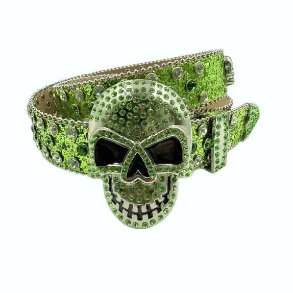 Metallic Rhinestone Skull Hip-Hop Pendant Decor Belt