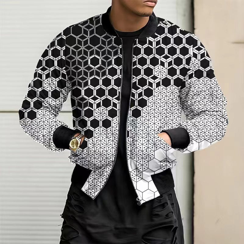 Geometric/Floral Baroque Fleece Lined O-Neck Waterproof Zipper Bomber Jacket