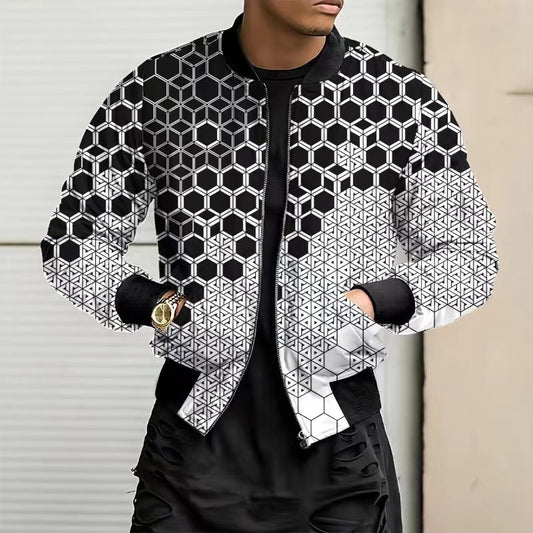 Geometric/Floral Baroque Fleece Lined O-Neck Waterproof Zipper Bomber Jacket