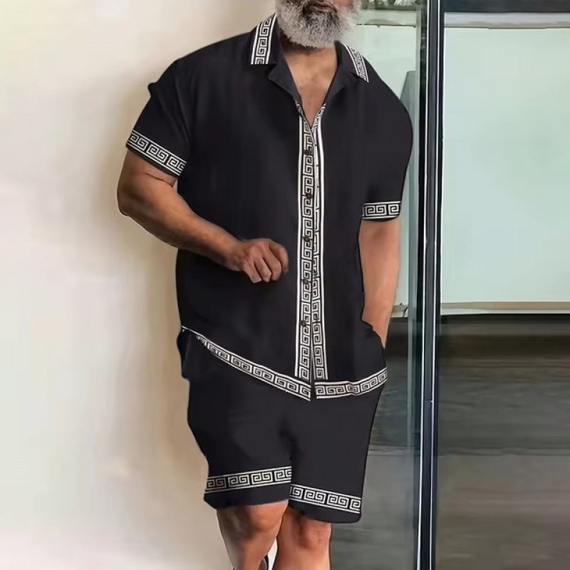 Men's Geometric/Colorblock 3D Print Turn-Down Collar Short Sleeve Polo Shirt + Shorts 2-Piece Set