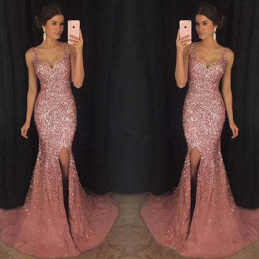 Pink Sequin Sparkling Glitter Spaghetti Strap Floor Length Formal Party/Prom Maxi Dress