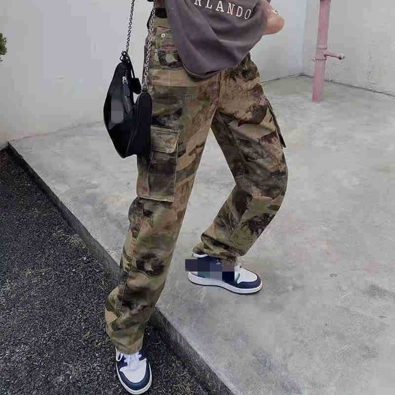 Camoflauge Washed Women's Multi-Pocketed Hip-Hop Military Streetwear Cargo Pants