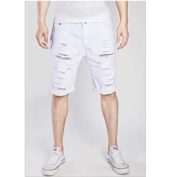 Men's Denim Ripped Hole Pattern Washed Jean Shorts