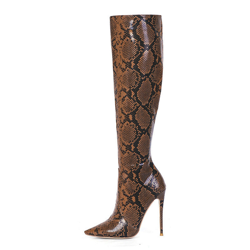 Colorblock Snakeskin Print Women's Stiletto Heel Knee High Boots