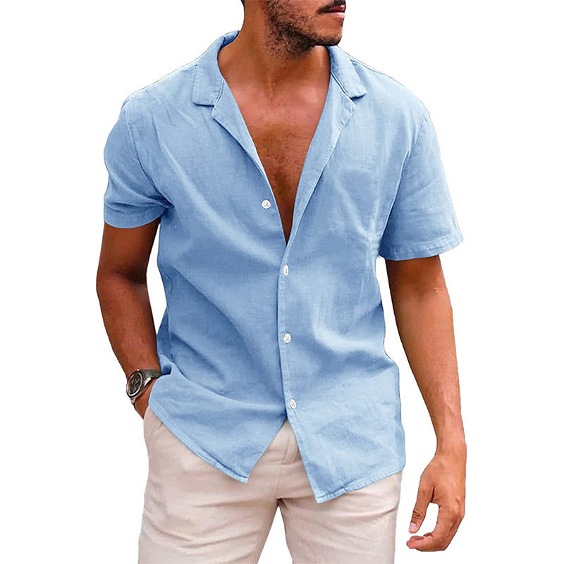Men's Solid Color Casual Button Down Short Sleeve Beach Shirt