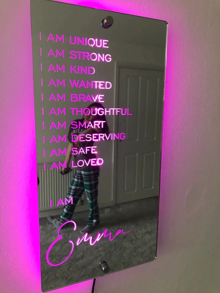 Personalized Customized Name LED Light Up Neon Sign Mirror