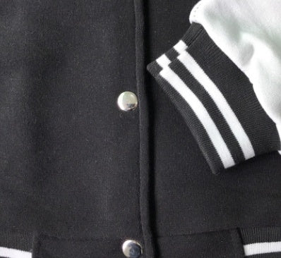 Men's Black White Striped Varsity Baseball Button-Up Bomber Jacket