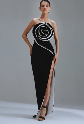 Sleeveless Big Flower Detail Tube Top Bandage Formal Maxi Tube Dress