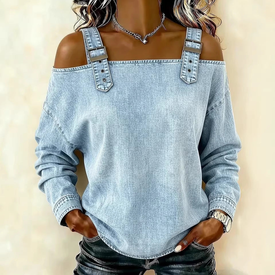 Women's Off-shoulder Strap Long-sleeve Top