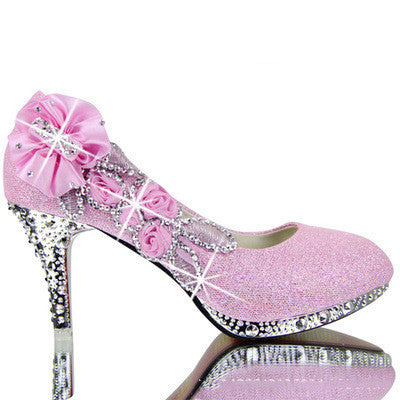 Crystal Rhinestone Pearl Metallic Rose Bow Embellished Round Toe Women's Stiletto Pumps