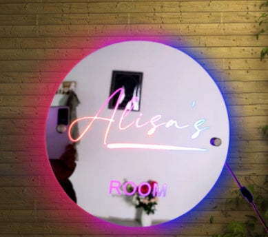 Personalized Customized Name LED Light Up Neon Sign Mirror