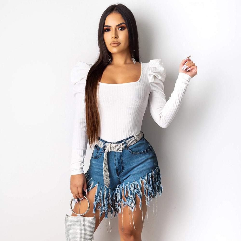 Denim Ripped Tassel Fringe Women's Mini Cowgirl Rodeo Jean Shorts to 3X Plus Size