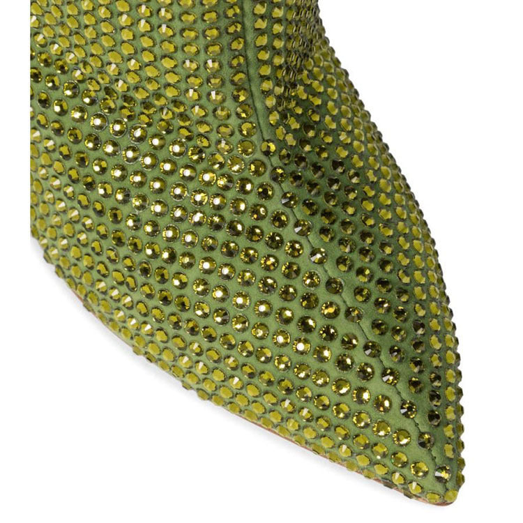 Sparkling Cashmere Rhinestone Pointed Toe Solid Color Women's Stiletto Heel Knee-High Boots