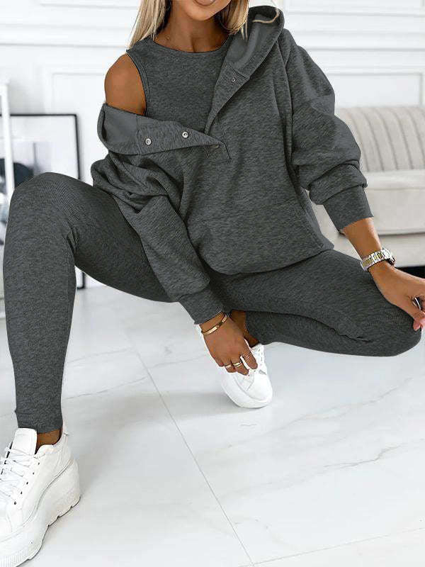 Loose Pocketed Hoodie Sweatshirt + Vest + Skinny Jogger Sweatpants 3-Piece Tracksuit to 3X Plus Size