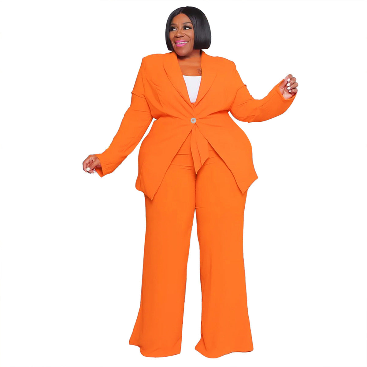 Bright Pastel Solid Color Women's Single Breasted Blazer Jacket+ Wide Leg Long Pants Business Suit to 4X Plus Size