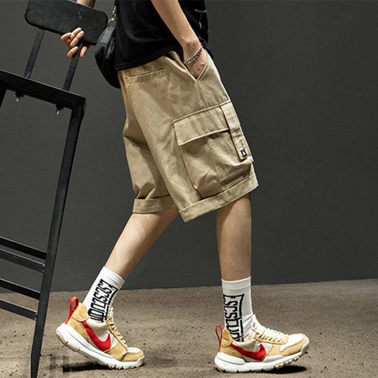 Men's Loose Multi-Pocket Solid Color Cargo Shorts