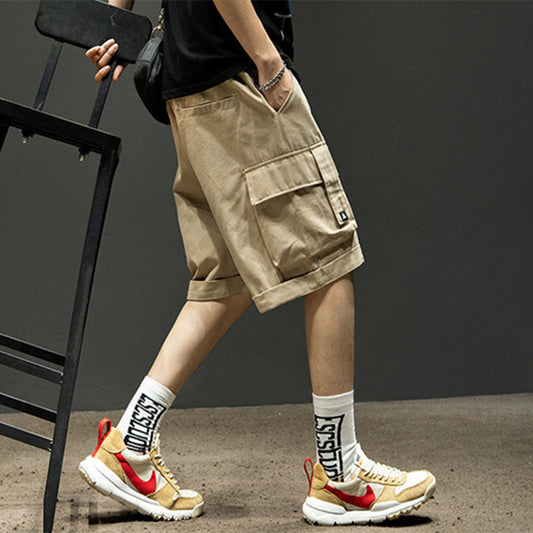 Men's Loose Multi-Pocket Solid Color Cargo Shorts