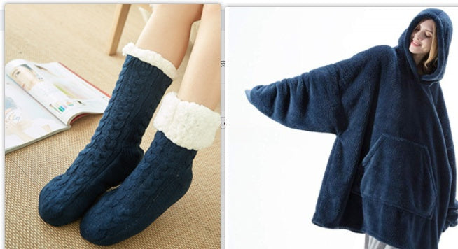 Oversized Unisex Fleece Loose 2-Sided Wearable Hoodie Blanket Sweatshirt w/ Kangaroo Pocket