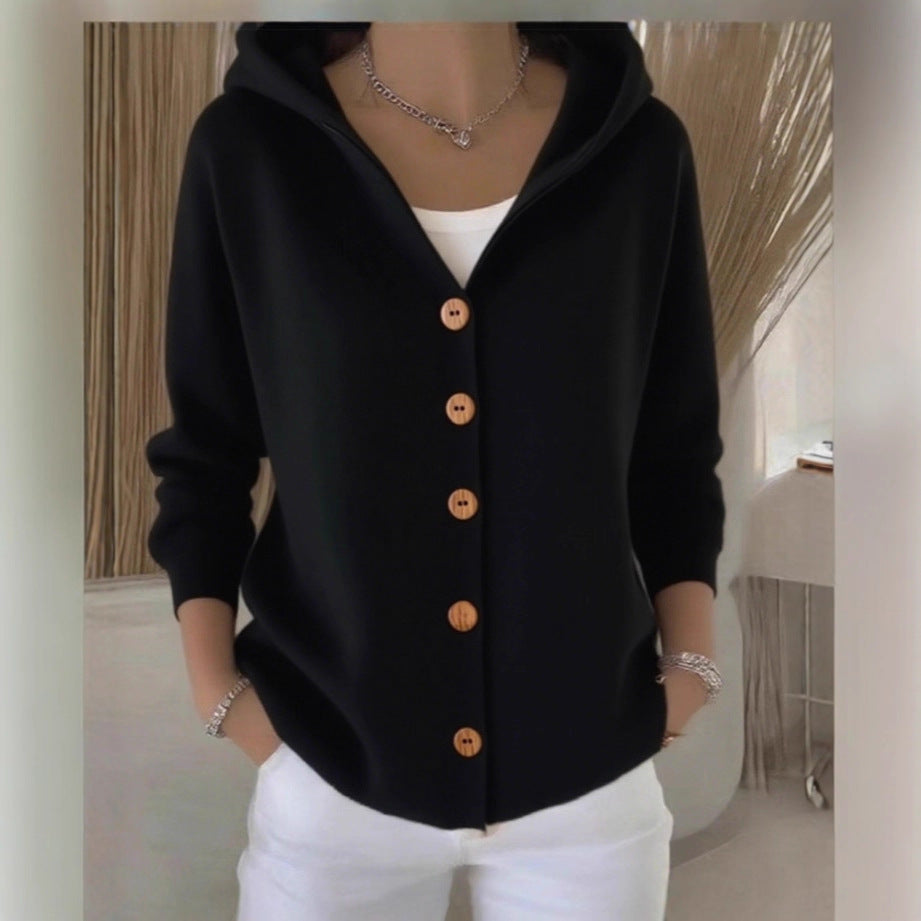 Button-Up Solid Color Knitted Women's Hoodie Cardigan Sweater to 5X Plus Size