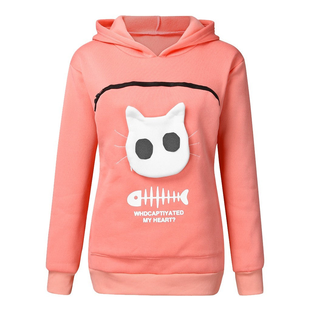 Cat Fishscale 3D Print Kitty Cat Carrying Pocket Hoodie Sweatshirt