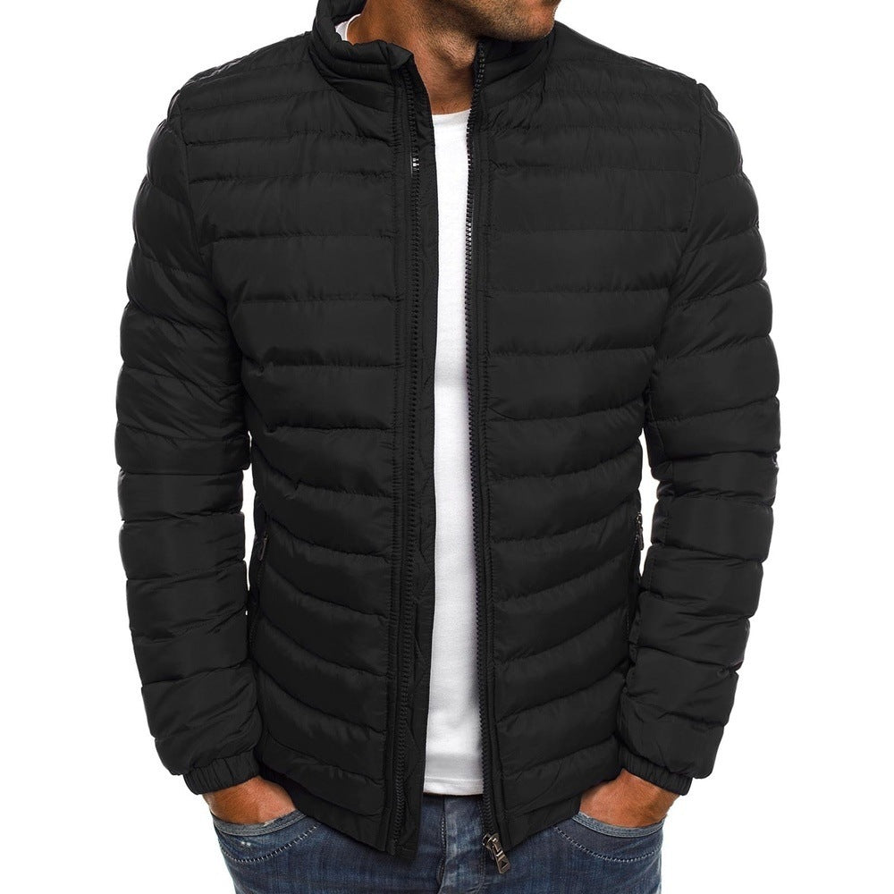 Men's Zipper Solid Color Long Sleeve Pockets Cotton Padded Jacket