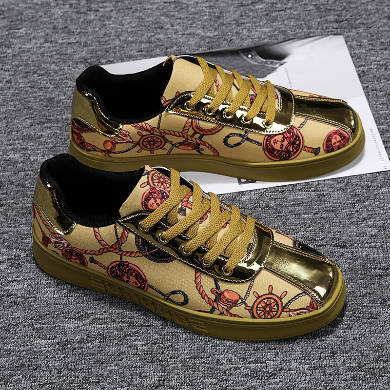 Men's PU Leather Baroque Print Lace-Up Low Cut Printed Breathable Sneakers