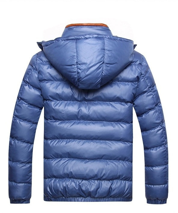 Men's Ribbed Solid Color Winter Puffer Hooded Jacket