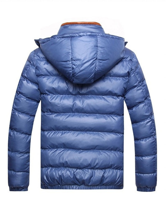 Men's Ribbed Solid Color Winter Puffer Hooded Jacket