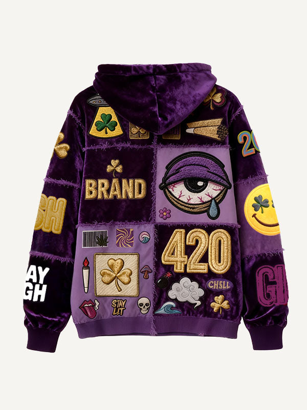 Men's 420 Hip-Hop Clover Evil Eye Graffiti Print Hoodie Sweatshirt to 3X Plus Size