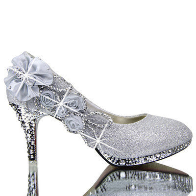 Crystal Rhinestone Pearl Metallic Rose Bow Embellished Round Toe Women's Stiletto Pumps