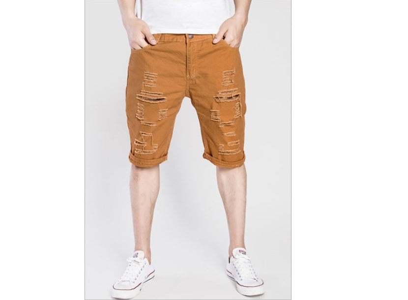 Men's Denim Ripped Hole Pattern Washed Jean Shorts