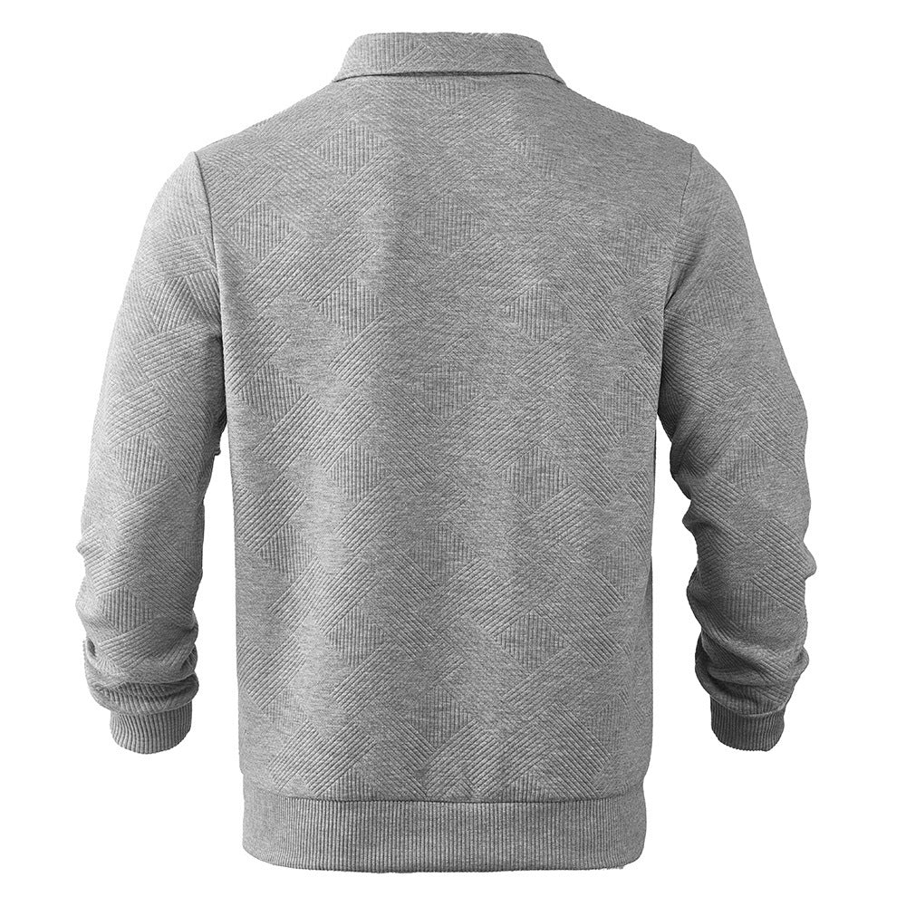 Men's Jacquard Turn-Down Collar Half Zipper Solid Color Long Sleeve Sweatshirt