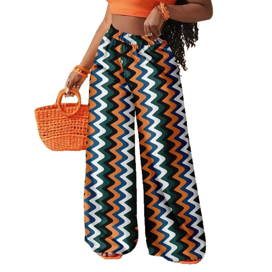 Multi-Colored Pattern Loose Breathable Women's Trouser Pants