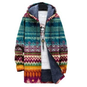 Men's Colorblock/Plaid/Camo/Abstract/Bohemian  Digital Print Velvet 3/4 Length Hip-Hop Hoodie Jacket to 4X Big & Tall