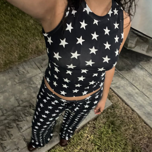 Western Star Print Sleeveless Knitted Vest + Leggings Women's Rodeo 2-Piece Set