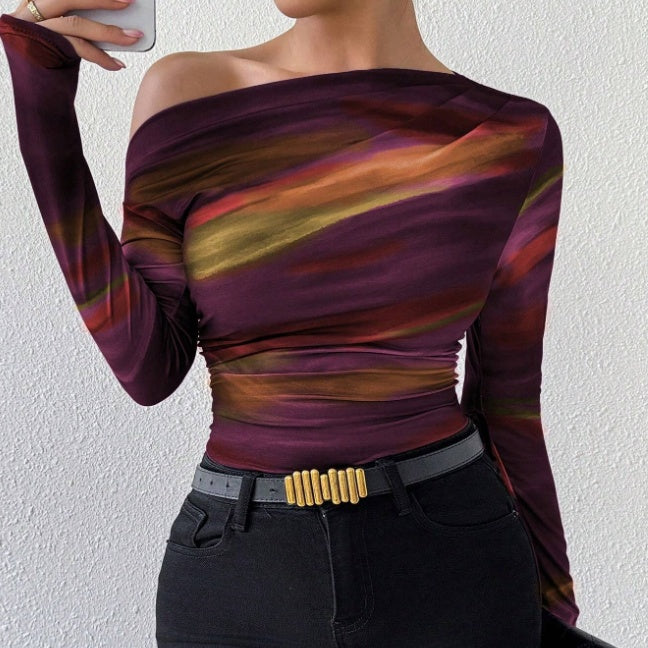 Gradient Striped Colorblock Print Long Sleeve Graphic Women's Shirt to 3X Plus Size