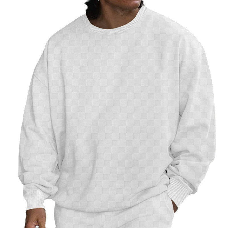Men's Jacquard Checker Plaid Print Knitted Long Sleeve T-Shirt