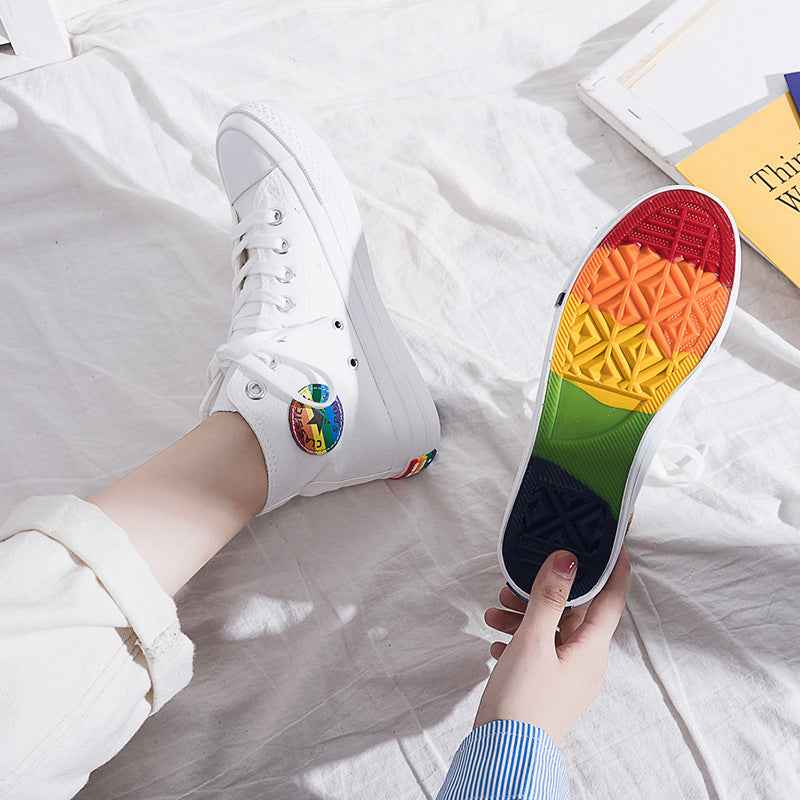 Rainbow Vulcanized Women's Hightop Sneakers