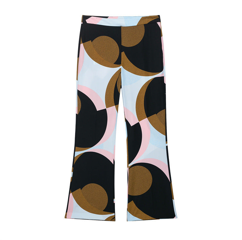 Feather Tassel Hem Geometric Print Sleeveless Top + Bell-Bottom Pants Women's 2-Piece Set-SOLD SEPARATELY