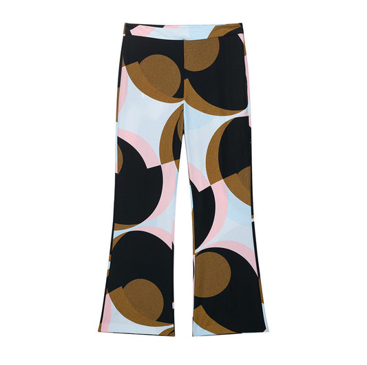 Feather Tassel Hem Geometric Print Sleeveless Top + Bell-Bottom Pants Women's 2-Piece Set-SOLD SEPARATELY