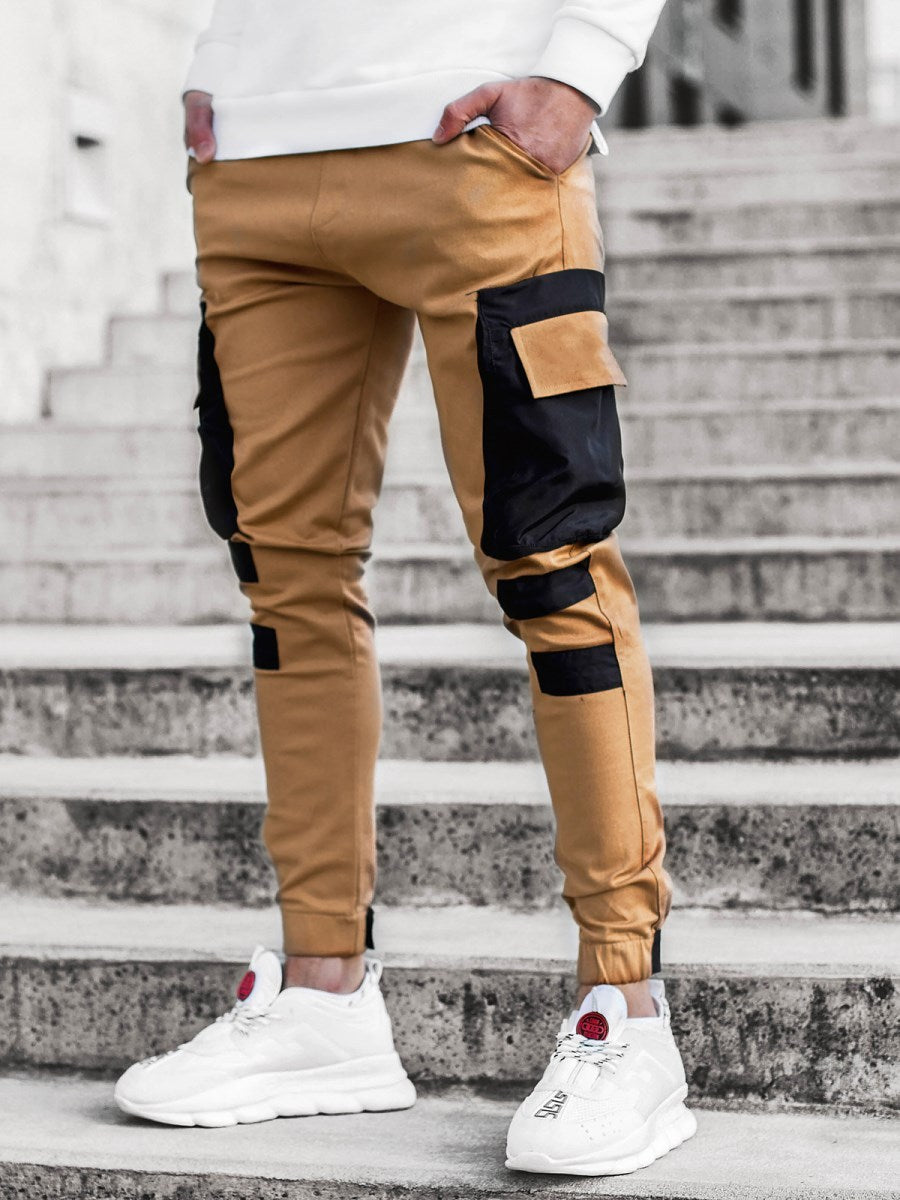Men's Casual Sports Woven Pocket Panel Tie-Up Casual Pants