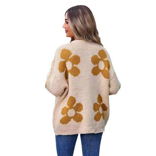 Big Flower Print Women's Cardigan Sweater