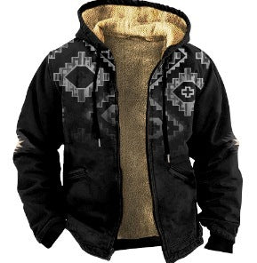 Men's Plaid Print Fleece Lined Hoodie Zipper Jacket